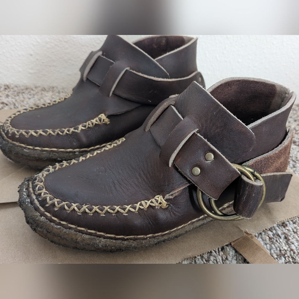 Yuketen Brown Leather Crep Sole Mocassins with Buckle